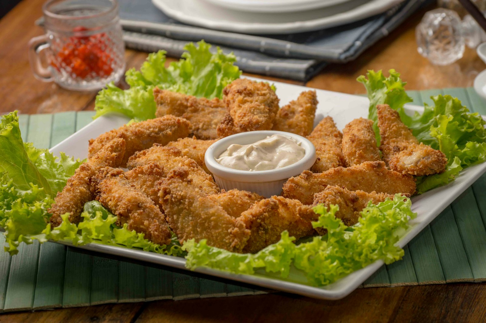 Crispy golden chicken tenders with dipping sauce
