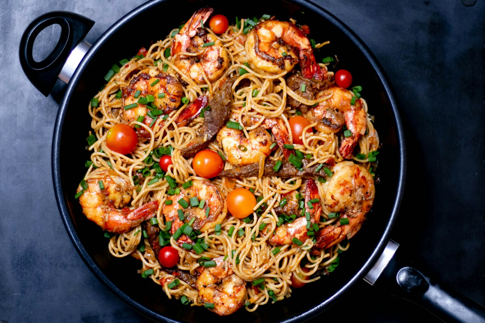 Garlic butter shrimp pasta in a bowl