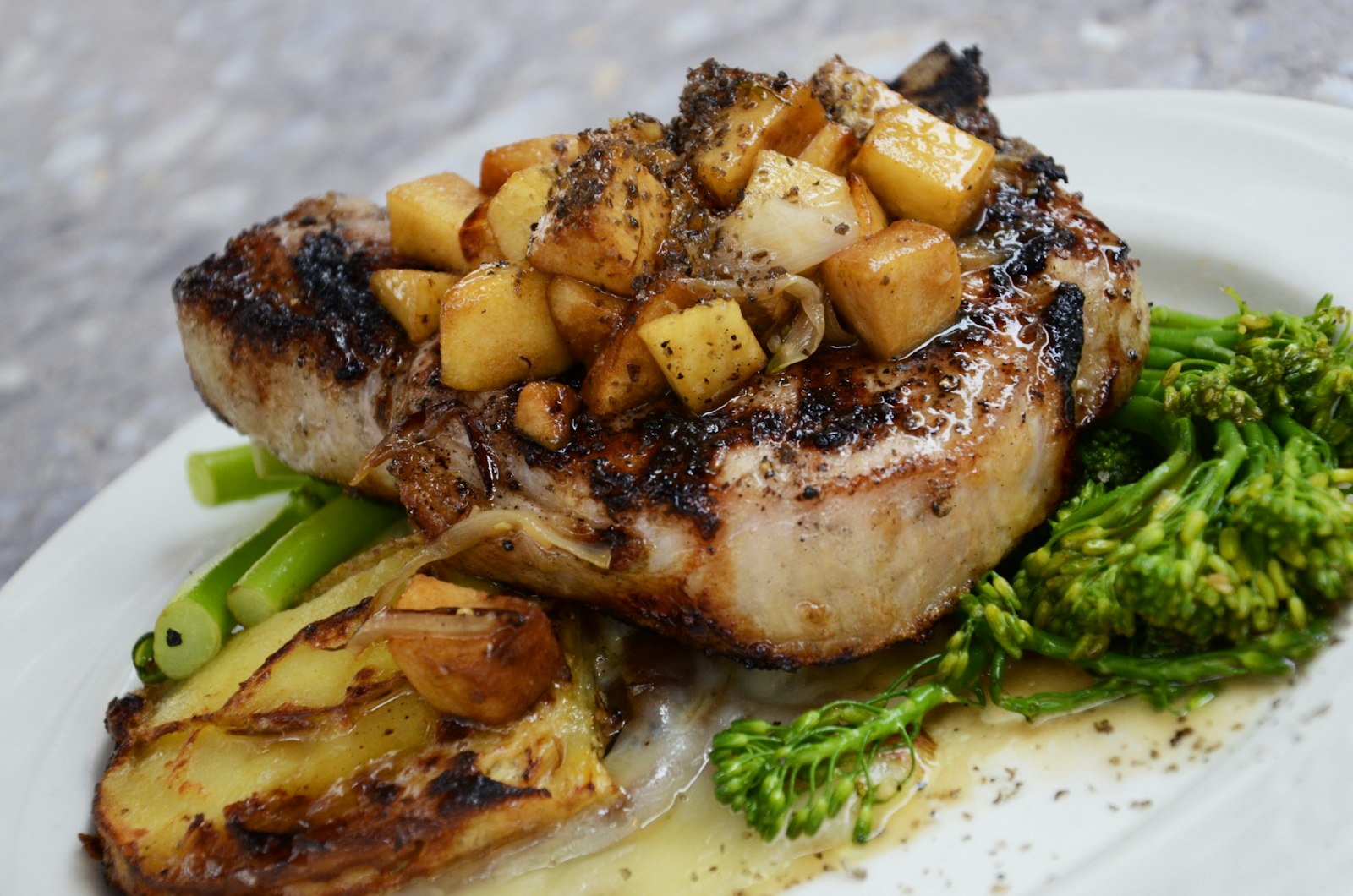 Honey garlic glazed pork chops on a plate